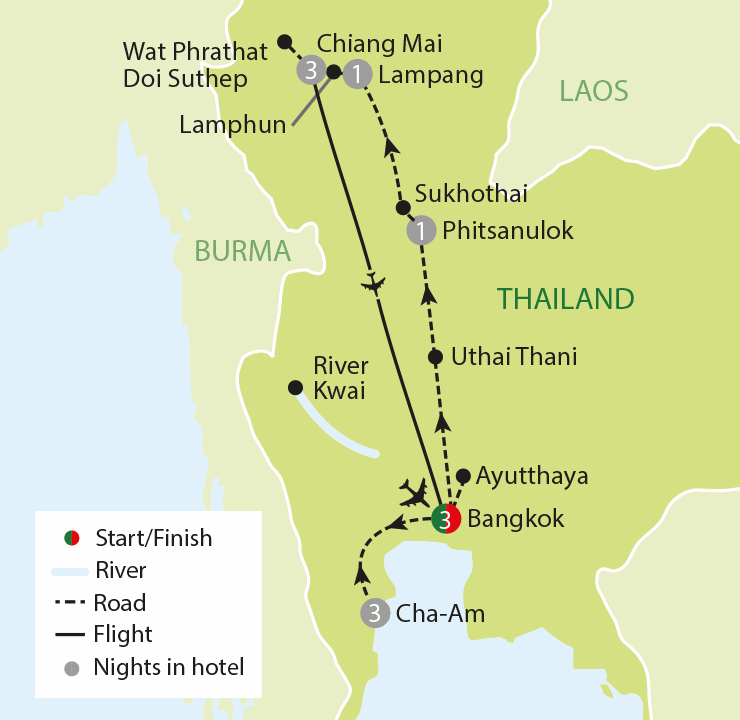 Thailand - A Land of Smiles tour map