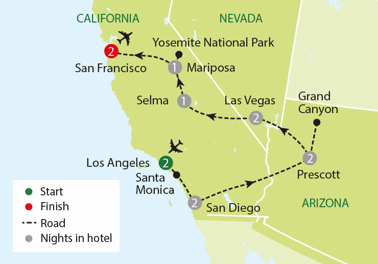 America's Western Highlights tour map