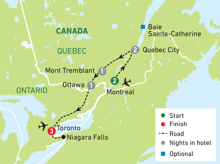 Canada's Eastern Wonders tour map