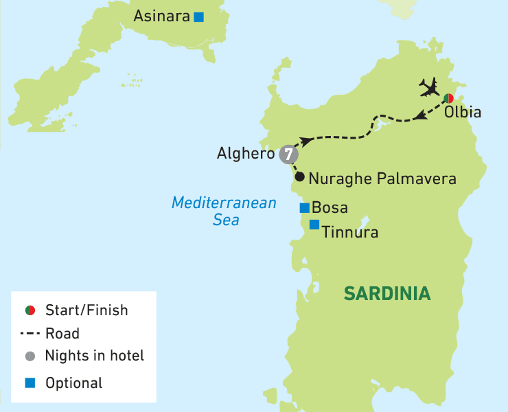 Sun-kissed Sardinia tour map