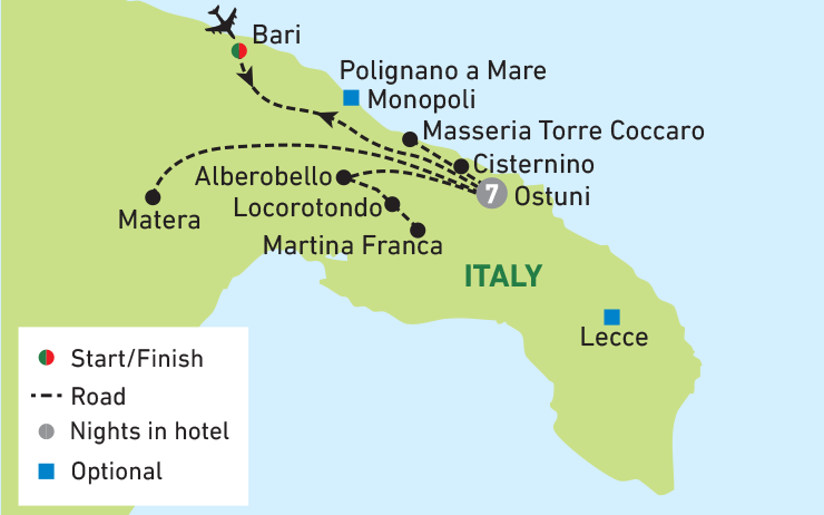 Discover Puglia tour map