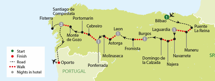 Walking the Camino de Santiago tour map