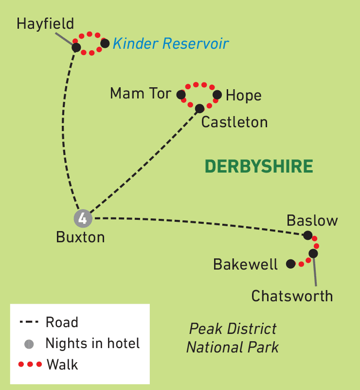 Walking in the Peak District tour map