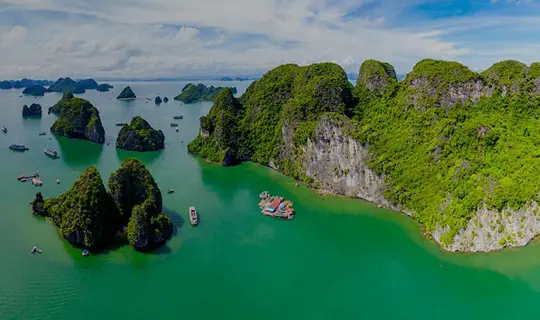 Tall cliffs in Halong Bay, Vietnam