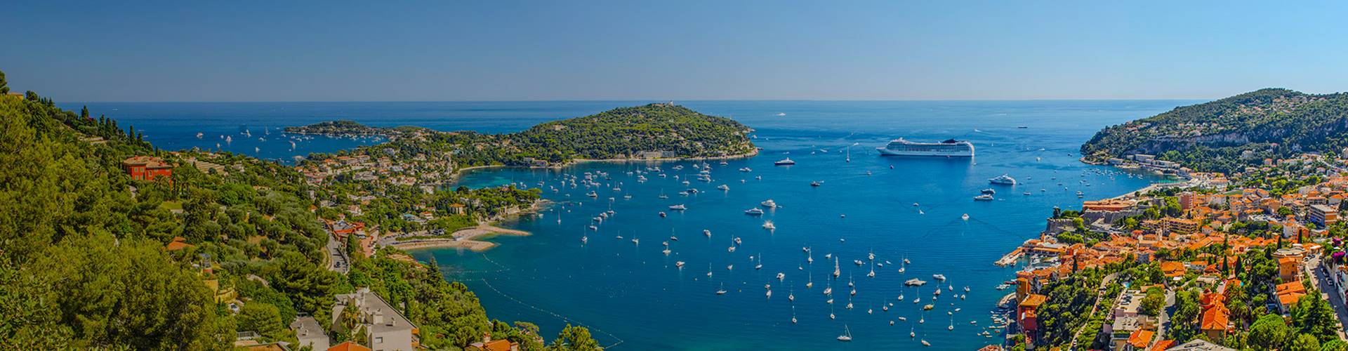 Aerial view of yachts in bay, French Riviera