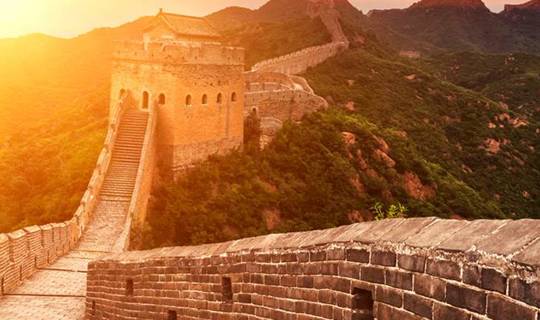 Sunset over the great wall in China
