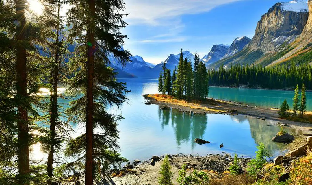 Sun shining over Jasper National Park Of Canada