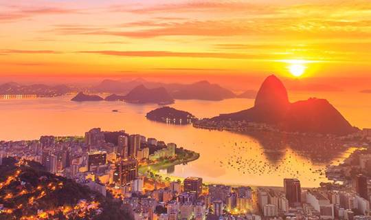 Sun setting over Rio De Janeiro, Brazil
