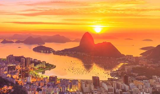 Sun setting over Rio De Janeiro, Brazil