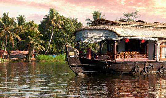 A boat on a river on Kerala Backwaters, India