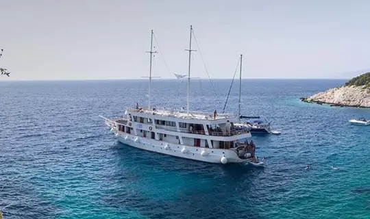 Small ship in bay
