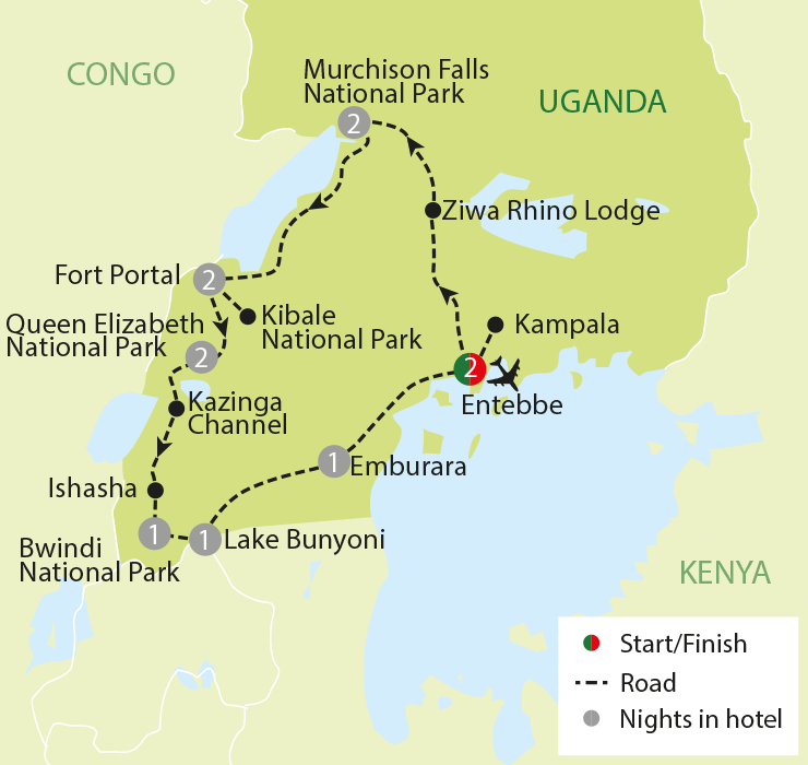 Uganda - Gorillas in the Mist tour map