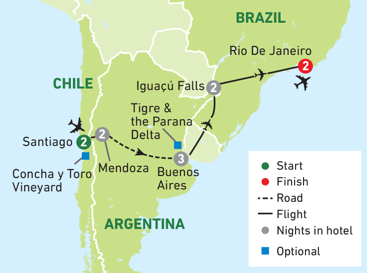 Chile, Argentina & Brazil Tour Map