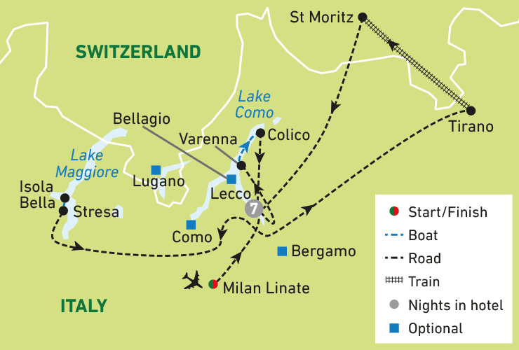 Lake Como, Maggiore & the Bernina Express tour map