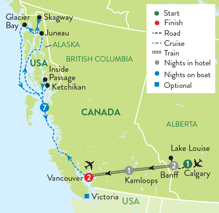tourhub | Travelsphere | Rockies, Rail and an Alaskan Cruise | Tour Map