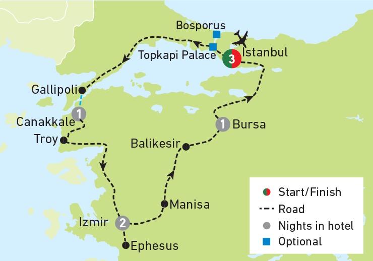 Istanbul, Troy & Ephesus 2022 tour map