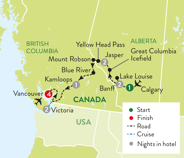 tourhub | Travelsphere | Spectacular Rockies & Vancouver with Vancouver extension | Tour Map