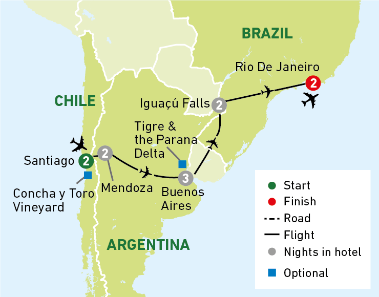 Chile Argentina Brazil tour map