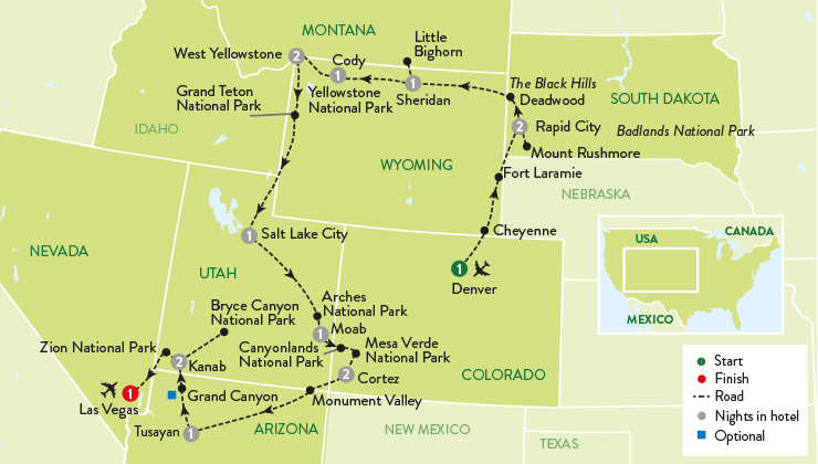 tourhub | Travelsphere | Epic Wonders of the National Parks with Las Vegas Add-on | Tour Map