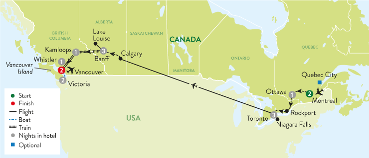 tourhub | Travelsphere | Grand Tour of Canada & the Rocky Mountaineer | Tour Map