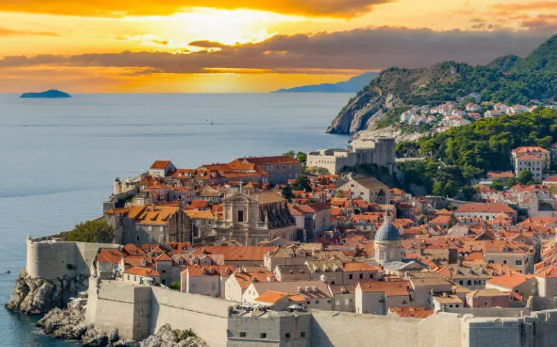 Dubrovnik, Croatia Old Town Fortress and Adriatic Sea at Sunrise