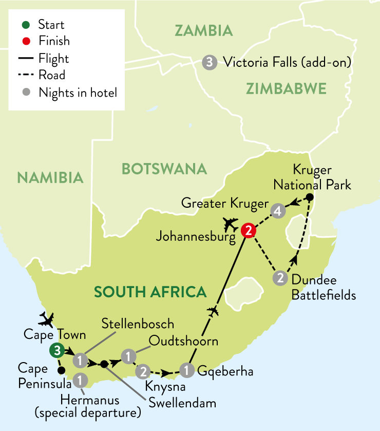 tourhub | Travelsphere | Ultimate South Africa with Victoria Fall Add-On | Tour Map