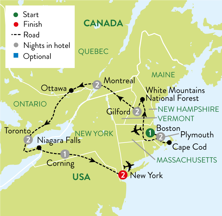 tourhub | Travelsphere | New England, Canada & New York in The Fall | Tour Map