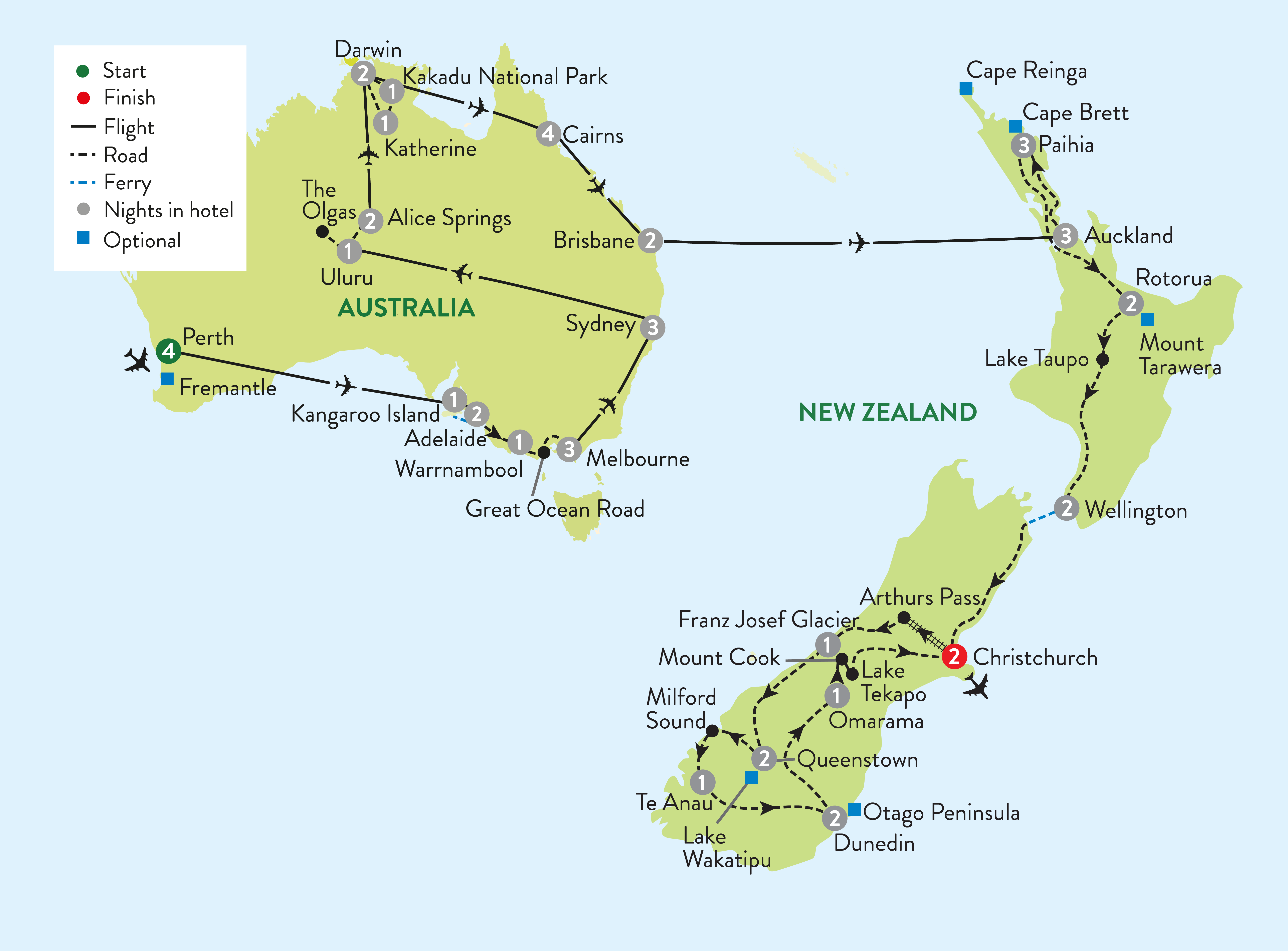tourhub | Travelsphere | The Wonders of Australia with New Zealand add-on | Tour Map