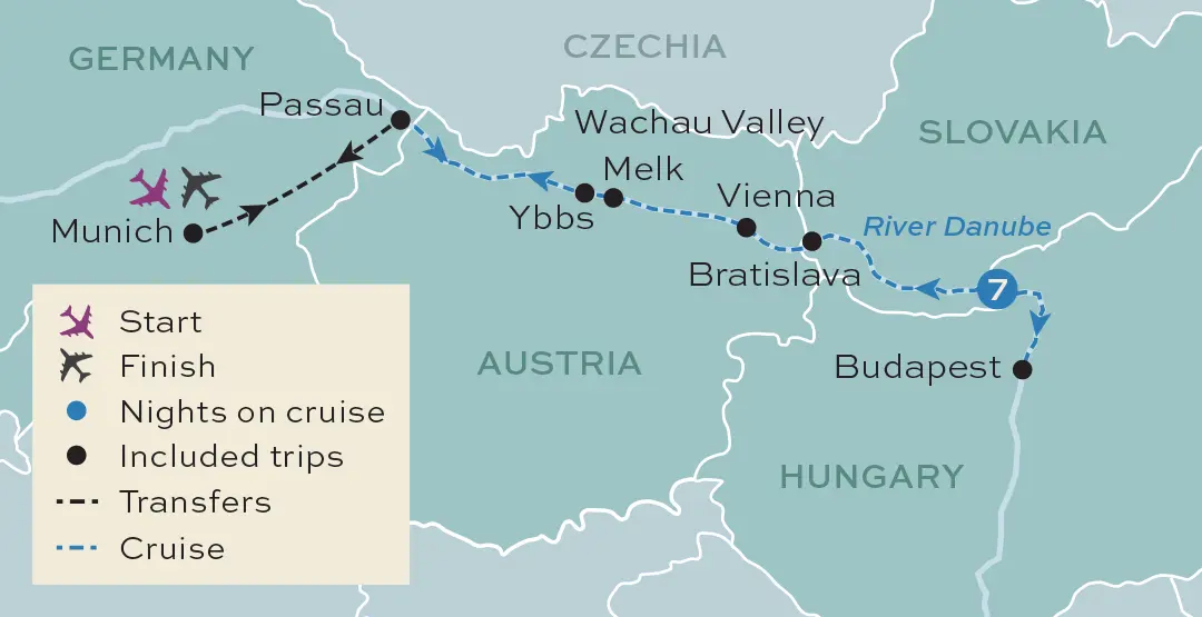 Cruising the Danube tour map - Just You