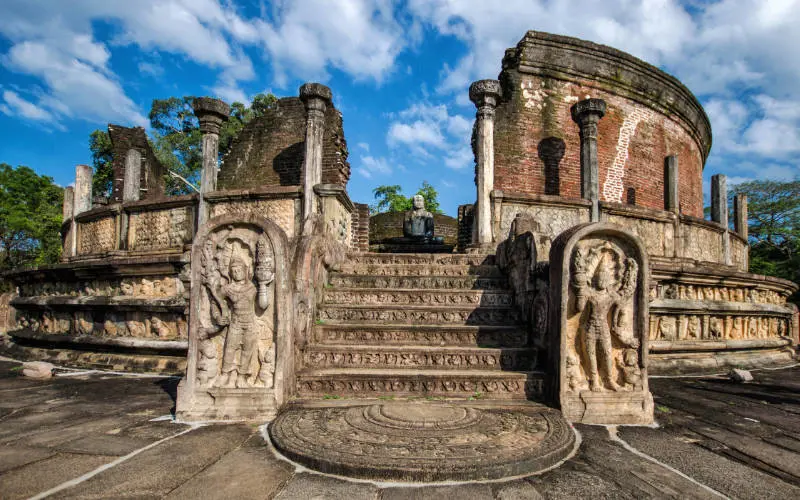 Ancient stone ruins in Polonnaruwa, Sri Lanka.