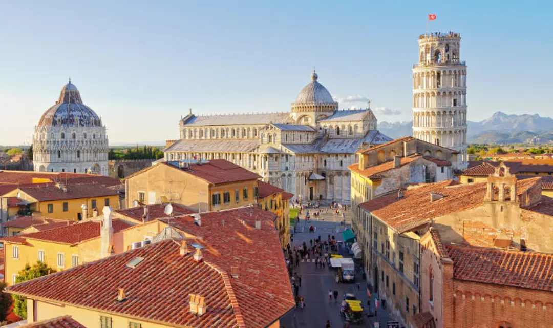 A view of the rooftops in Pisa, Italy