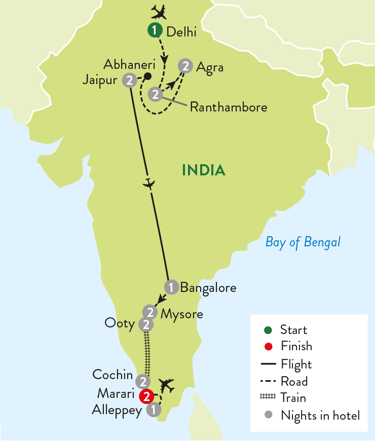tourhub | Travelsphere | Contrasts of India: Northern Cities and Kerala Backwaters | Tour Map