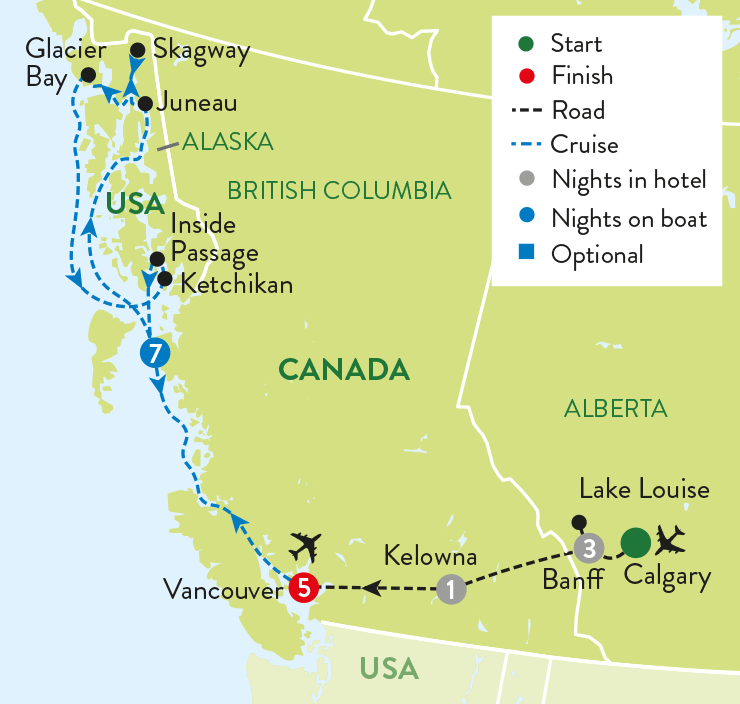 tourhub | Travelsphere | Canadian Rockies and an Alaskan Cruise with Vancouver Add-on | Tour Map