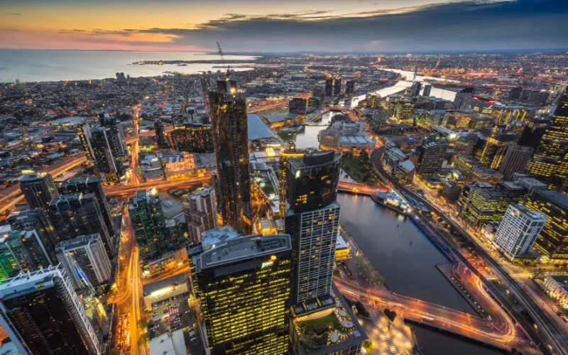 A bird's-eye view of Melbourne at night - East Coast Australia